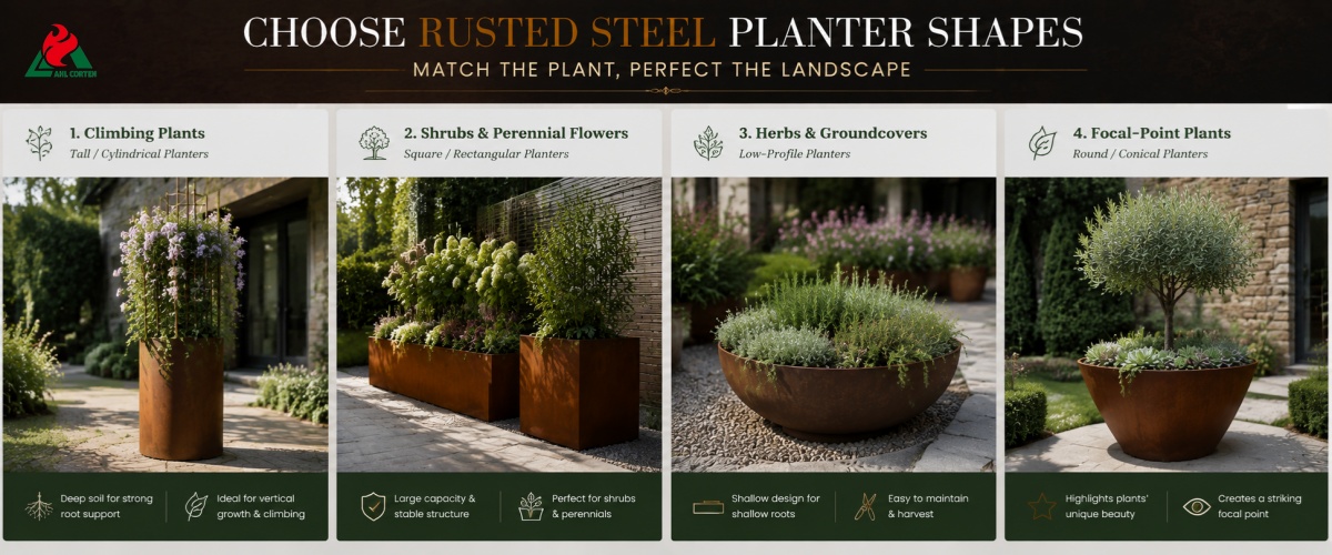 Selecting Rusted Steel Planter Shapes Based on Plant Habits